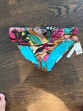 Bleu Rod Beattie Multicolor Floral Ruched Bikini Bottoms with Turquoise Lining